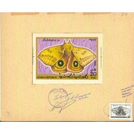 YEMEN REP.1990. Butterfly 20f Stamp Artist´s Work issued 131/94mm