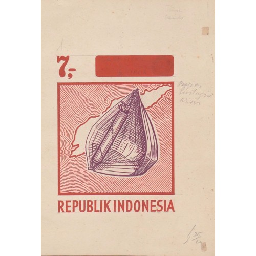 INDONESIA 1967 Local music 7.- Stamp Artist´s works signed issued 110/138mm Timor-related