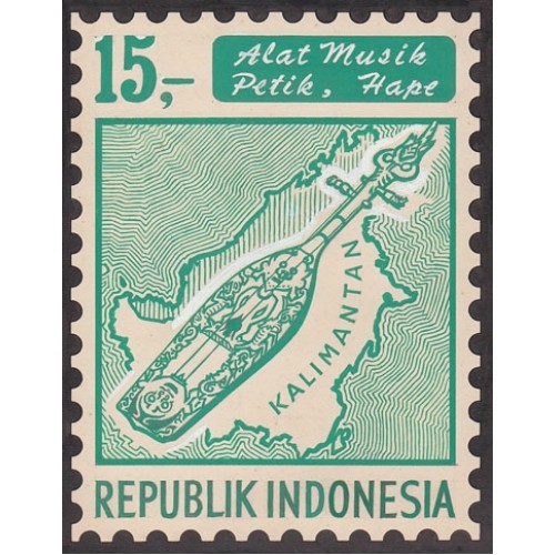 INDONESIA 1967 Local music 15.- Stamp Artist´s works signed issued 119/161mm map island