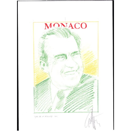 MONACO 2013 President Richard Milhous Nixon C Signatured Stamp Artist´s Original Motif tot:139/201 USA-related