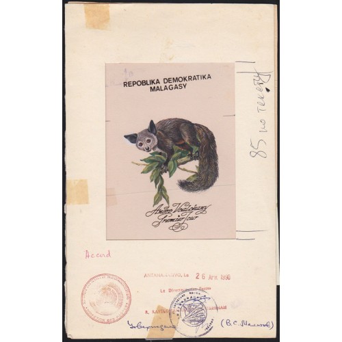 MADAGASCAR 1988 Animal B FDC Stamp Artist´s Originals 159 x 259 mmmm signatured