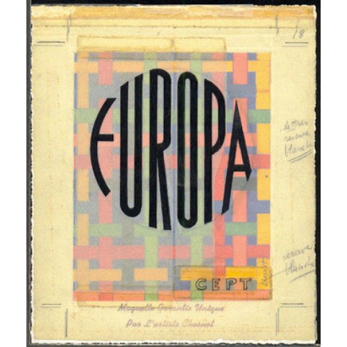 FRANCE 1972 EUROPA pattern FDC Signatured Stamp Artist´s Original Motif:162/192mm not issued