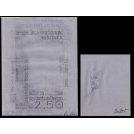 FRANCE 1986 Judaica Victor-Guillaume Basch Signed Stamp Artist´s original sketch 212/292mm