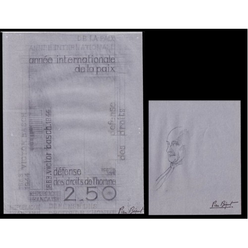 FRANCE 1986 Judaica Victor-Guillaume Basch Signed Stamp Artist´s original sketch 212/292mm