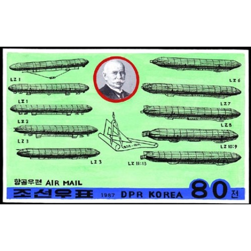 Korea DPR (North) 1987 Zeppelin Phil.Exh. 80W Signed Artist Stamps Works Size:189/119mm KP Post Archive Mark